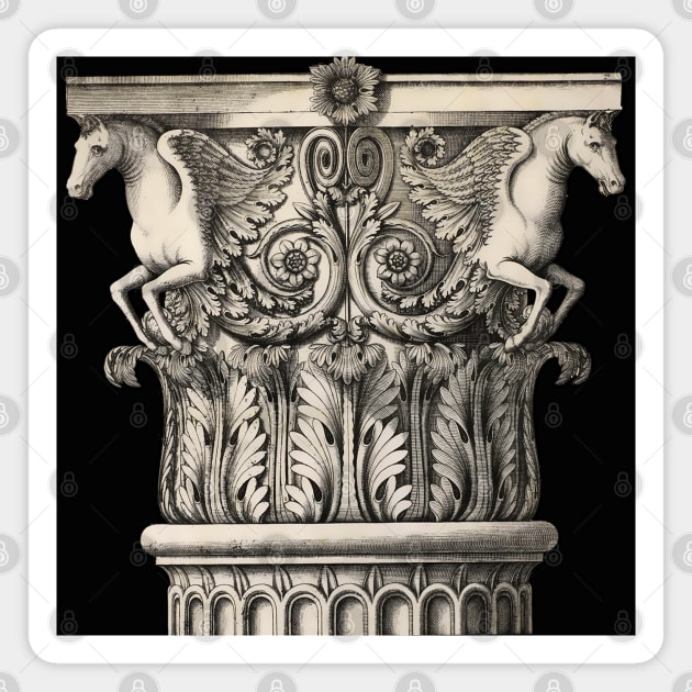 Greek column with winged horse Pegasus Magnet by Marccelus